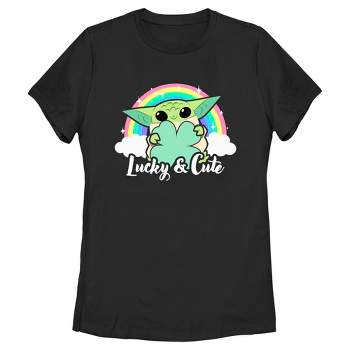 Women's Star Wars: The Mandalorian Grogu St. Patrick's Day Rainbow Lucky and Cute T-Shirt