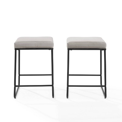 Beckett Gray Velvet & Matte Black Metal Counter Stool Set