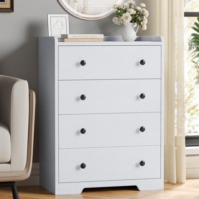 Furnulem 4-Drawer Dresser for Bedroom - White Wood Chest of Drawers Closet Storage Cabinet Organizer for Bedroom