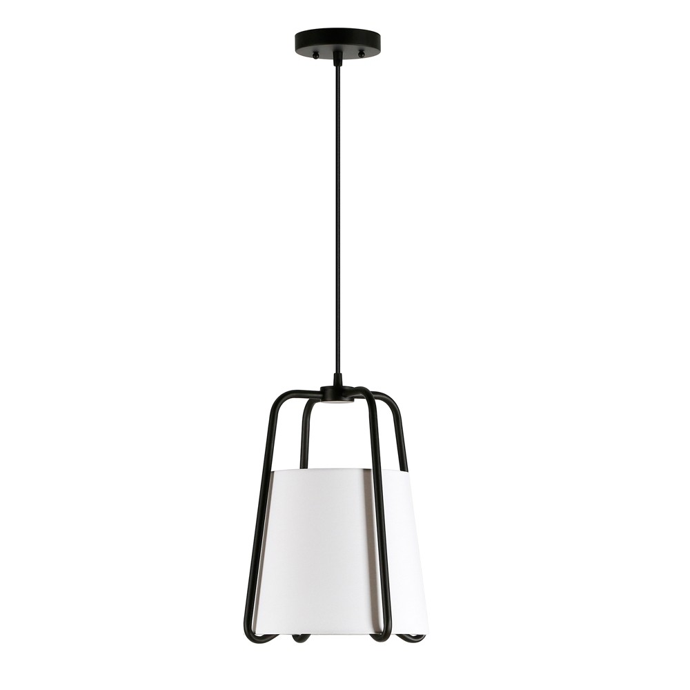 Hudson and Canal 11" Wide Pendant with Fabric Shade Blackened Bronze/White: UL Listed, Mid-Century Modern Ceiling Light