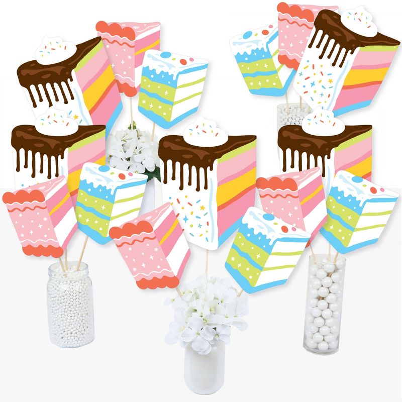 Big Dot of Happiness Cake Time - Happy Birthday Party Centerpiece Sticks - Table Toppers - Set of 15, 2 of 9