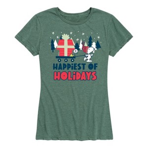 Women's - Peanuts - Happiest Of Holidays Short Sleeve Graphic T-Shirt - 1 of 4