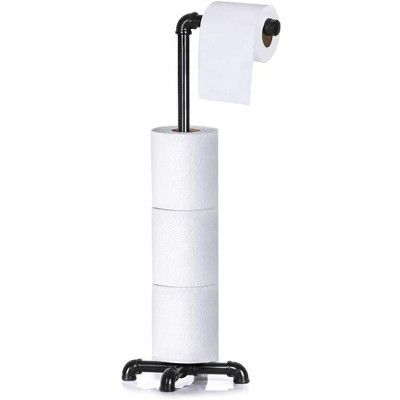 Oumilen Freestanding Toilet Paper Holder Stand, Industrial Cast Iron Pipe, Black