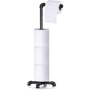 Oumilen Freestanding Toilet Paper Holder Stand, Industrial Cast Iron Pipe, Black - 1 of 1