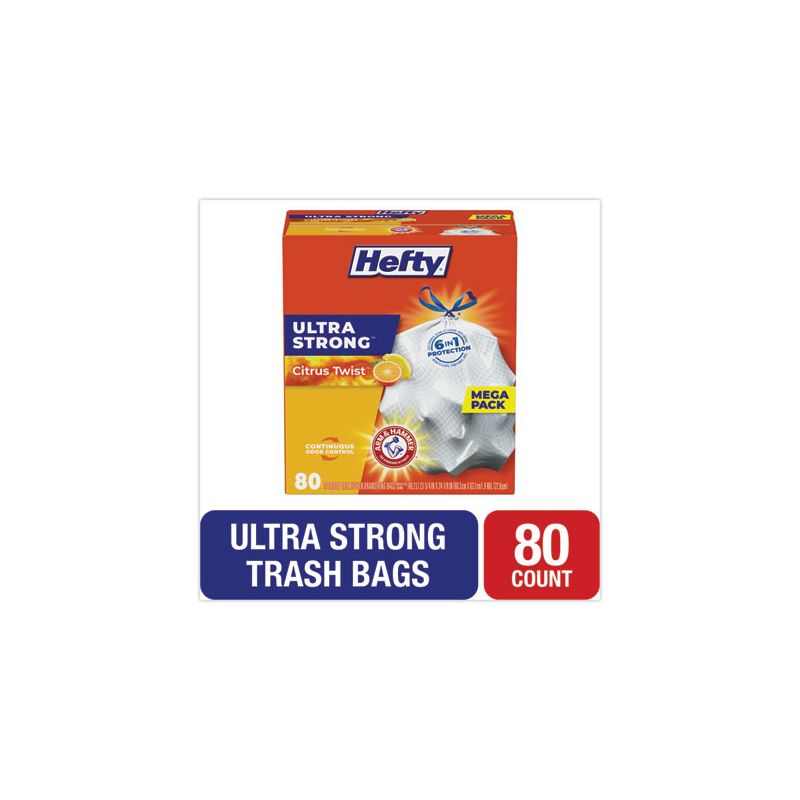 Hefty Ultra Strong Scented Tall White Kitchen Bags, 13 gal, 0.9 mil, 23.75" x 24.88", White, 80/Box Model No E88354, 1 of 6