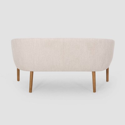 Deborah Mid-Century Beige Fabric Loveseat with Wood Legs