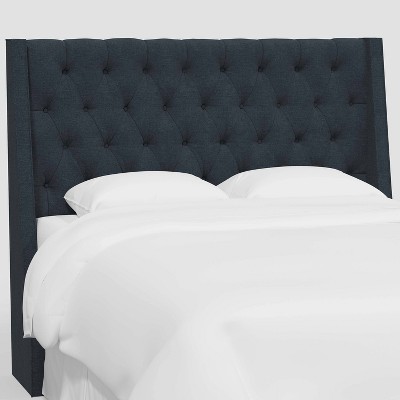 Full Gilford Wingback Headboard in Linen Navy - Threshold™: Pine Frame, Button Tufted Design