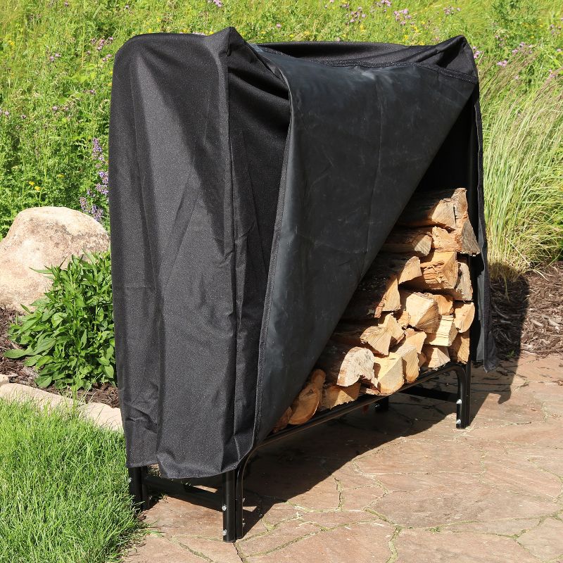 Sunnydaze Outdoor Heavy-Duty Steel Firewood Log Rack Holder and Weather-Resistant Polyester Log Rack Cover - Black, 3 of 13