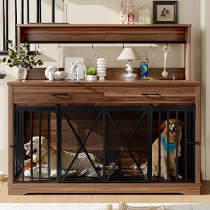 ModernLuxe Heavy Duty Dog Crate Furniture with Storage Drawers & Shelves, Indoor Dog Cage End Table with Sliding Door, Brown (Medium / Large) - 1 of 4