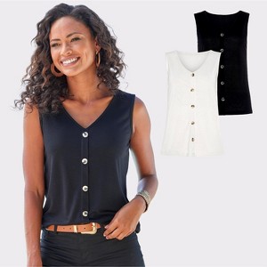 Women's 2 Pack Button Detail Tank Tops - LASCANA - 1 of 4