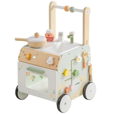 ROBOTIME Baby Walkers, Wooden Baby Walker with Wheels for Toddlers, Push Toys for Babies Learning to Walk, Pink, 11.4"*13.2"*19.7"