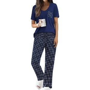 Ekouaer Pajama Sets for Women 2 Piece Short Sleeve Pj Sets With Long Printed Pants Sleepwear Casual Lounge Sets - 1 of 4