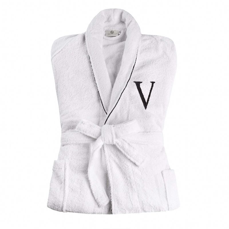 Modern Cotton Absorbent Traditional Adult Unisex Solid with Monogram Bath Robe by Blue Nile Mills, 1 of 10