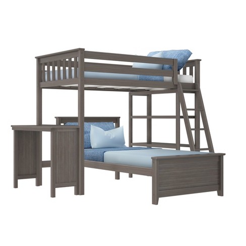 Lily L Shaped Twin Over Bunk Bed, Twin Loft Bed With Desk And Bookcase