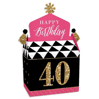 Big Dot of Happiness Chic 40th Birthday - Pink, Black and Gold - Treat Box Party Favors - Birthday Party Goodie Gable Boxes - Set of 12