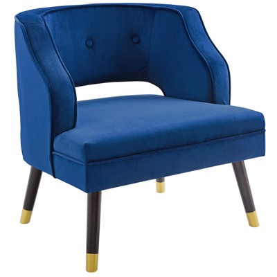 Modway Traipse Button Tufted Open Back Performance Velvet Armchair Navy