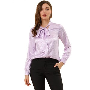 INSPIRE CHIC Women's Irregular Dotted Printed Work Long Sleeve Front Tie V Neck Blouse - 1 of 4