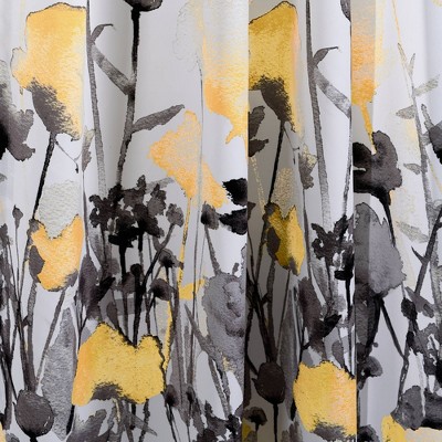 Yellow and Gray Floral Polyester Room Darkening Curtain Panels