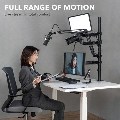 Black Steel Multi-Arm Desktop Streaming Mount with Mic Holder