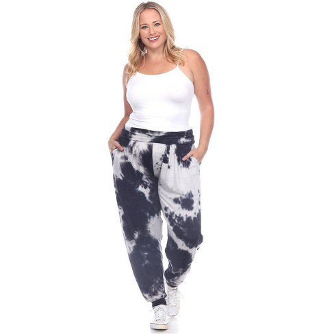 Plus Size Patch Dye Tie Dye Cotton Leggings in Black White – Harem