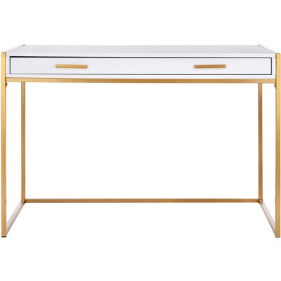 Elodie White and Gold Wood Home Office Desk with Drawer