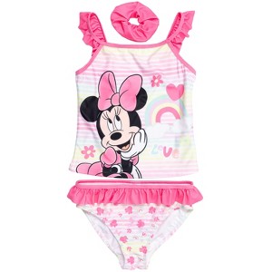Disney Princess Princess Minnie Mouse Frozen Belle Elsa Princess Anna Girls Tankini Top Bikini Bottom and Scrunchie 3 Piece Swimsuit Set Toddler - 1 of 4