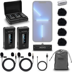 Movo WMX-2-L-DUO Dual Wireless Lavalier Microphone with Charging Case for iPhone 14 and below - 1 of 4