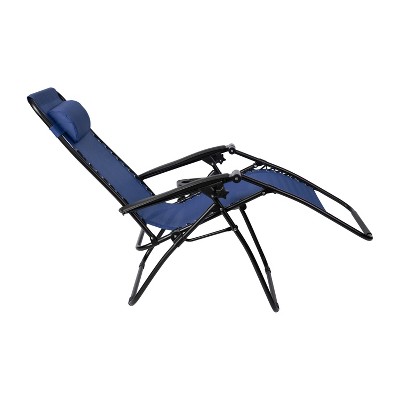 Navy Folding Mesh Zero Gravity Chair Set with Pillow and Tray