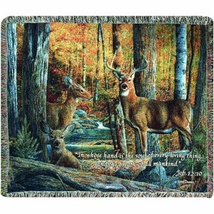 Manual Woodworkers and Weavers Broken Silence Tapestry Throw Blanket 60"x50", Cotton, Kevin Daniel Wildlife Art with Verse - 1 of 3