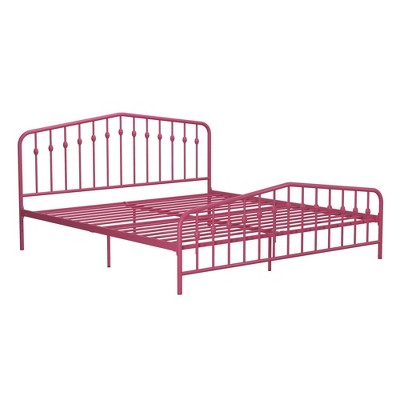 Hot Pink King Metal Platform Bed with Headboard and Slats