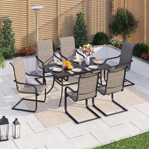 Captiva Designs 7pc Outdoor Rectangle Metal Dining Table & C-spring Padded Sling Chairs - 1 of 4