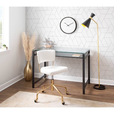 Cream Velvet and Gold Metal Swivel Task Chair