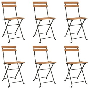 vidaXL Folding Bistro Chairs - 6 Pc Set, Solid Teak Wood with Steel Frame, Ideal for Garden/Terrace/Patio Use, Brown - 1 of 4