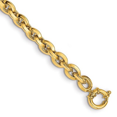 Black Bow Jewelry 8mm 14K Yellow Gold Hollow Knife Edge Rolo Chain Bracelet, 8 Inch