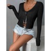Women's Long Sleeve Tie-Front Cardigan Lightweight Cropped Knit Open Front Sweater - 2 of 3