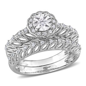 EVERLY JEWELRY | Sterling Silver 1/4 CT TW Diamond Octagon Halo Bridal Ring Set - 1 of 4