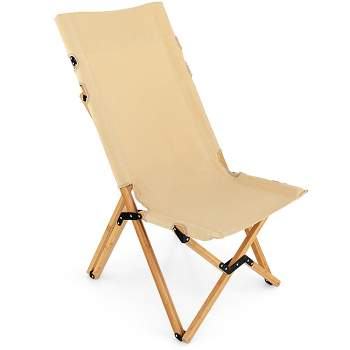 Costway Patio Folding Camping Chair Portable Fishing Bamboo Adjust Backrest W/Carry Bag