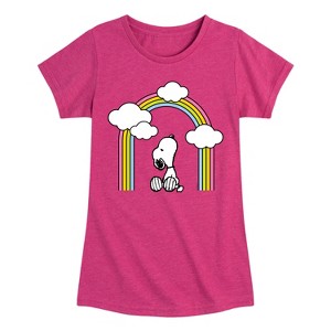 Girls' - Peanuts - Snoopy Looking Up Rainbow Fitted Short Sleeve Graphic T-Shirt - 1 of 4