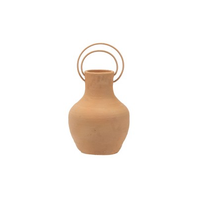 Large Natural Terracotta Decorative Vase with Metal Handle - Foreside Home & Garden