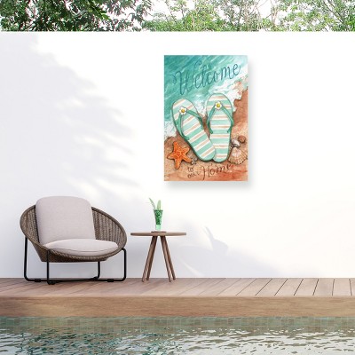 "Flip Flops On The Beach Welcome" Outdoor Canvas