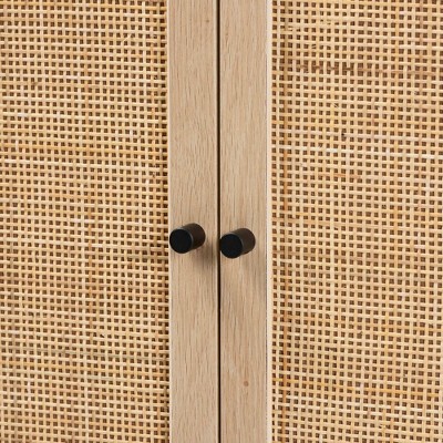 Ardon Bohemian Light Brown Wood and Black Metal Storage Cabinet with Rattan