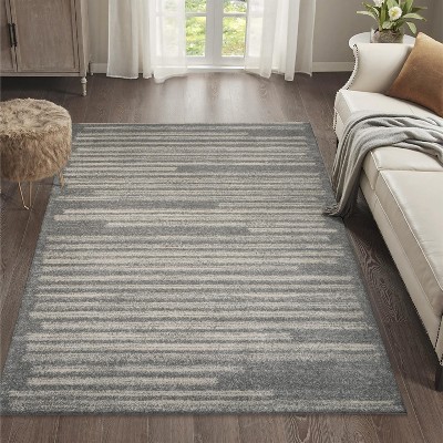 Gray and Cream Rectangular Synthetic Stripe Area Rug 3' x 5'