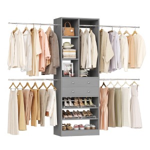 Besiost Wooden Closet System with Shoes Shelf and Drawer, Closet Organizer Storage with Drawer - 1 of 4