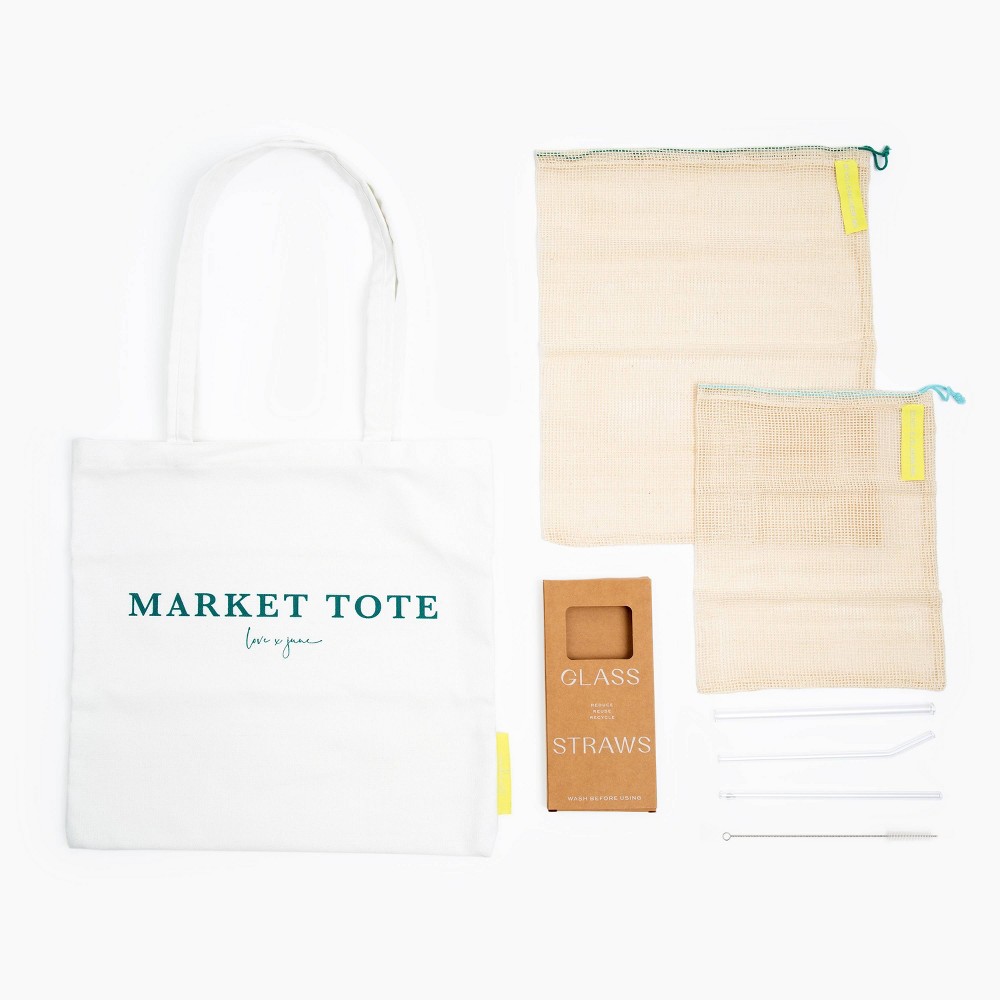 Photos - Food Container Eco Kit with Reusable Produce Bag, Reusable Straws and Market Tote