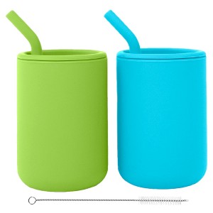 WeeSprout Silicone Baby Cups With Straws and Lids, 4 & 8 oz Options, Set of 2, Food Grade Toddler Training Container, Built In Straw Stoppers - 1 of 4