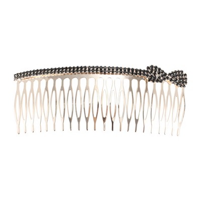 Unique Bargains Women's Rhinestone Bow Tie Hair Insert Comb Black 1 Pc