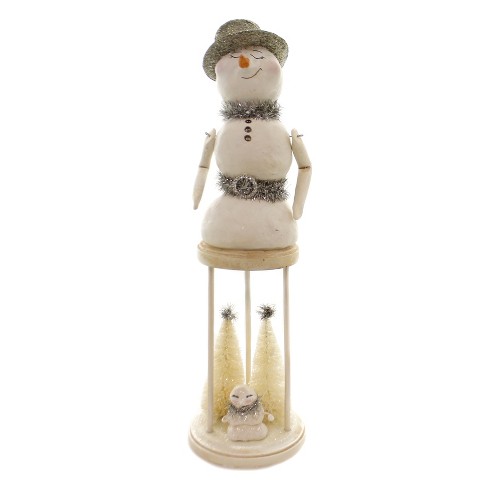 Christmas Glimmer Mini Snowman Polyresin Tinsel Tree Ma1075, Size: 4 H x 2 W x 2 D, Beige