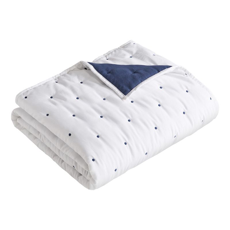 Embroidered Swiss Dot White and Navy Quilted Throw - Levtex Home, 1 of 6