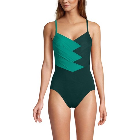 Lands End Women s Slender Suit Pleated X back One Piece Swimsuit