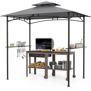 Tangkula 8' x 5' Grill Gazebo Outdoor Double-Tiered Grill Canopy w/ 2 Shelves & 6 Hooks - 1 of 4
